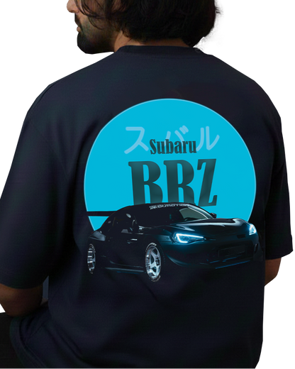 Person wearing a black t-shirt with Subaru BRZ graphic on the back