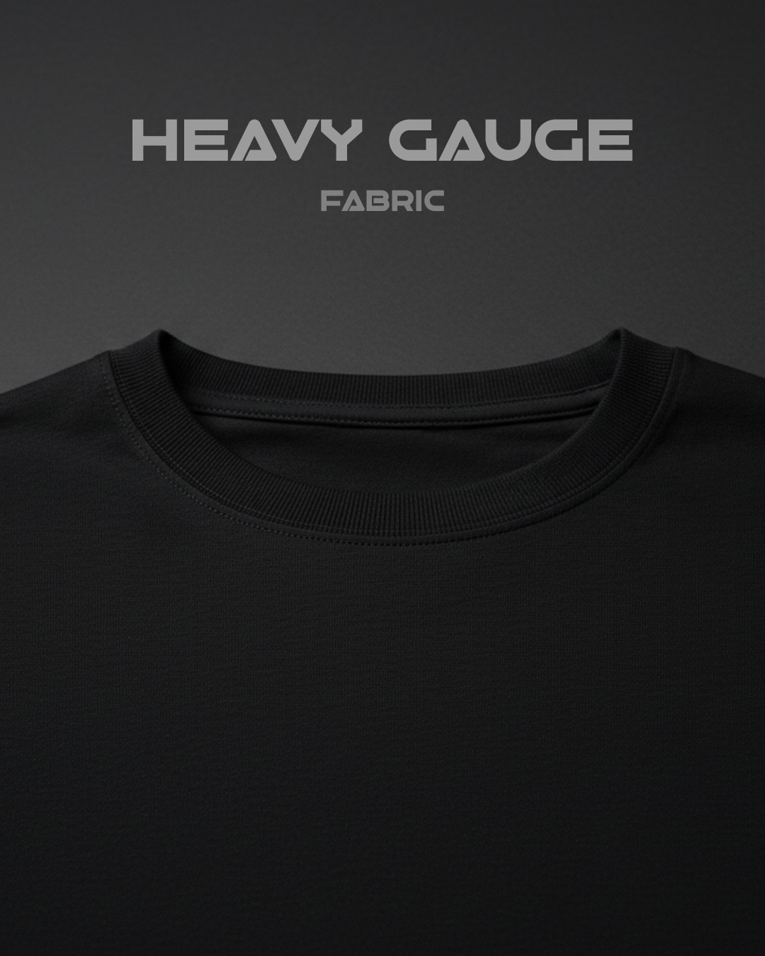 Black fabric with 'Heavy Gauge Fabric' text on a dark background